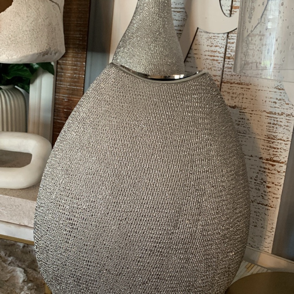 SOLD!! Elegant Set of Silver Textured Vases